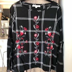 Loft Embroidered Blouse with Slit Tie Sleeves